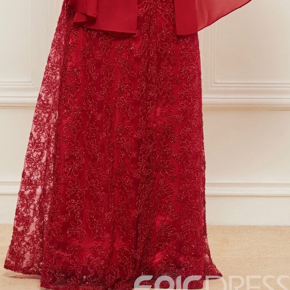 Lace Jewel Long Mother of the Bride Dress - Picture 2 of 3